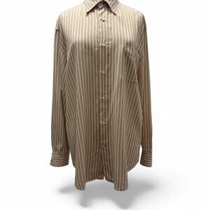 Brunello Cucinelli tan / cream, button down striped shirt (Missing size tag) 423